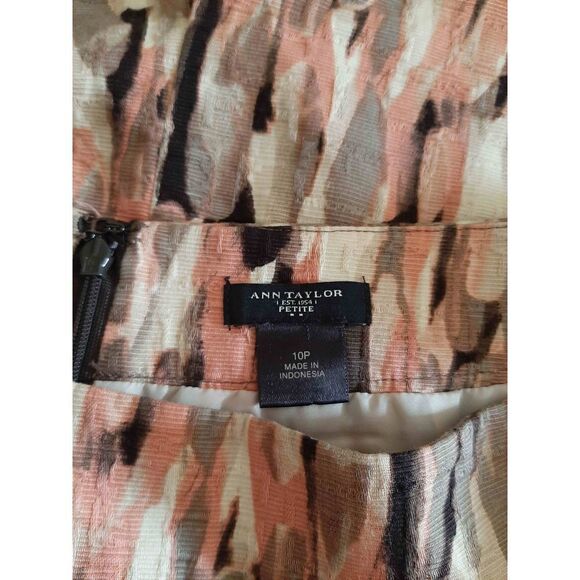 Size 10 Petite Anne Taylor Midi Mini Skirt Brown Tan Ivory Pink - Picture 6 of 6